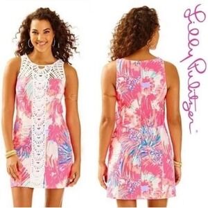 Lilly Pulitzer Tana Shift Dress Womens Multi Printed Soutache Crochet Trim - 0